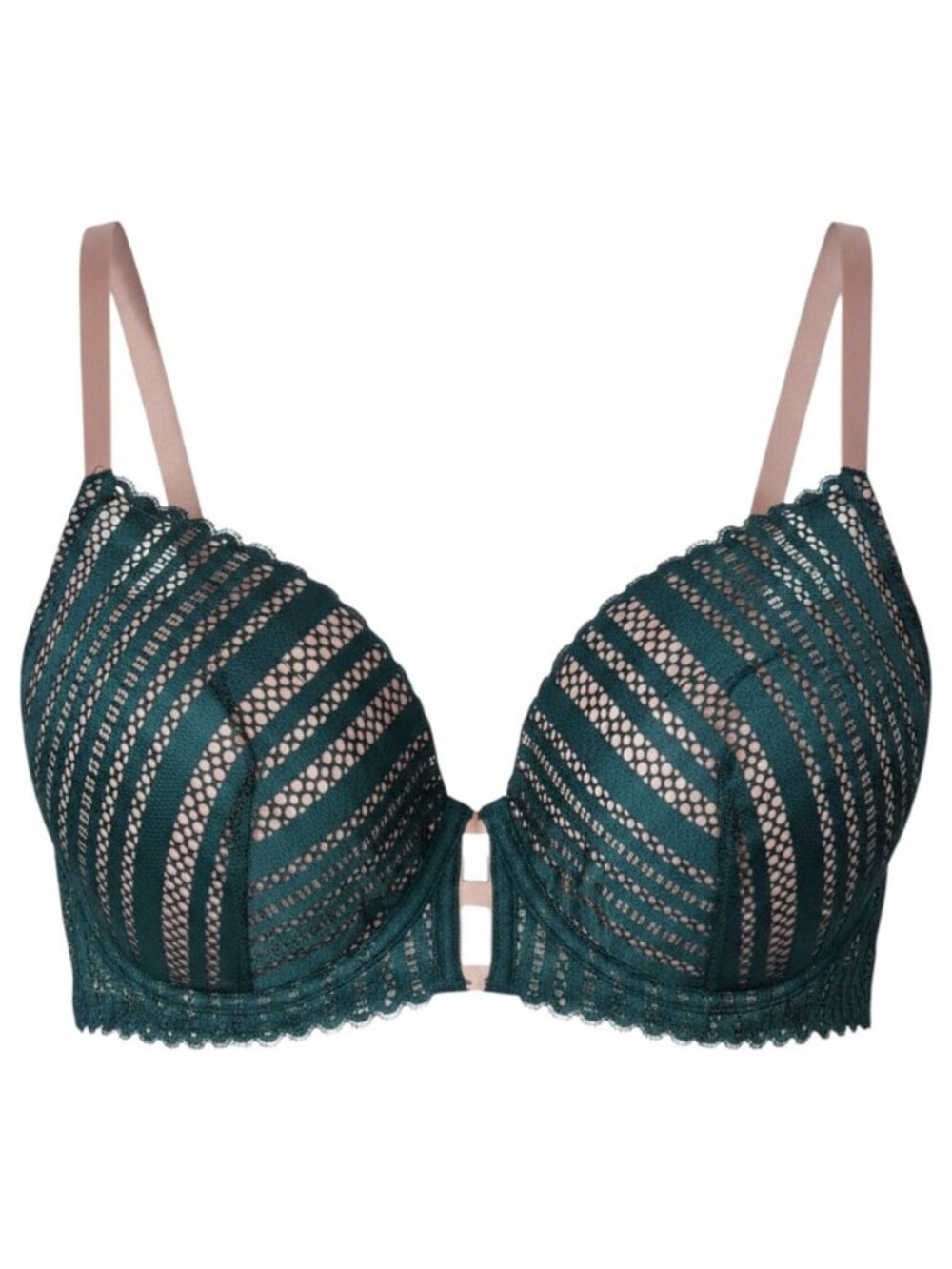 34DD Victoria's Secret Bra Lined Plunge Padded Pushup Green Pink NWOT